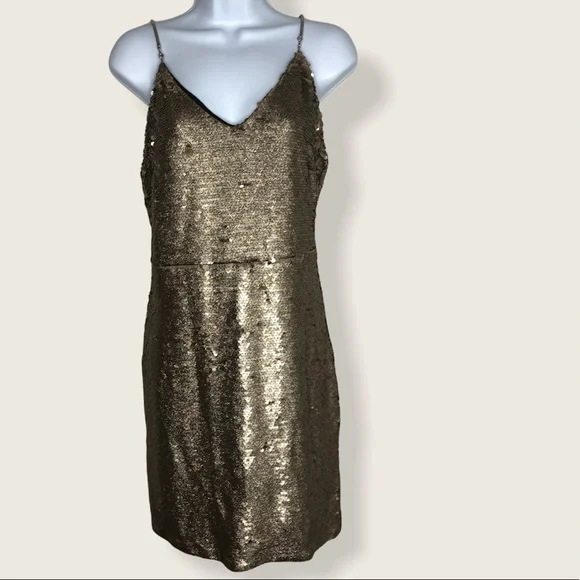 Topshop Womens Gold Sequins Spaghetti Strap Dress